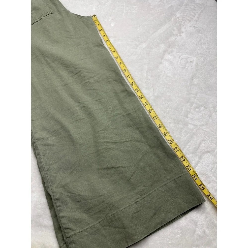 Evereve Wide Leg Pants Women 28 Green Linen Blend Button Fly Cropped Utility